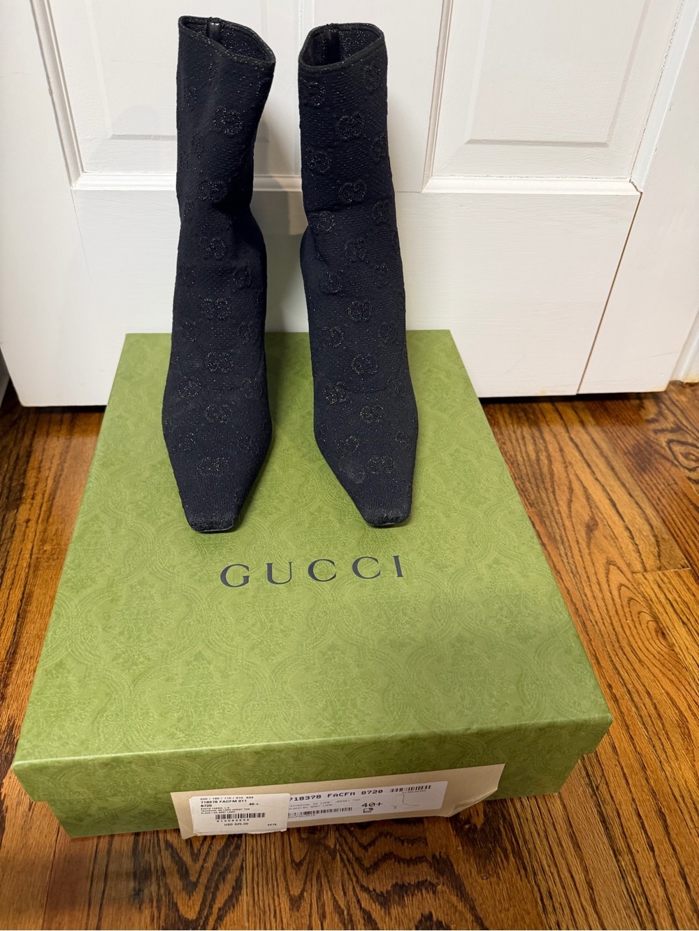 Gucci Black Embossed Knit Heeled Sock Boots